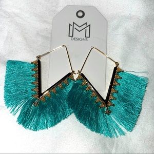 Light Teal Fringe Earrings